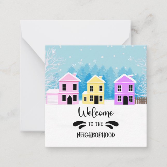 Tarjeta Pequeña bienvenido al barrio nueva casa Navidad  (Anverso)