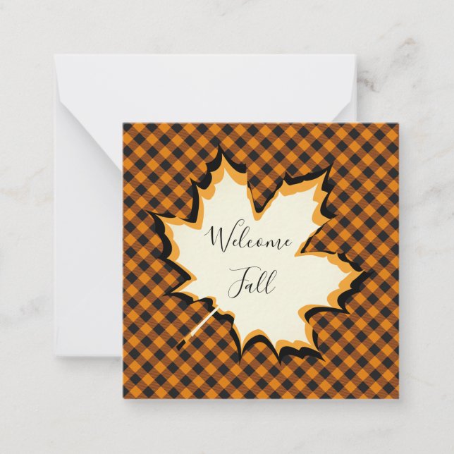 Tarjeta Pequeña Bienvenido hoja de otoño (Anverso)
