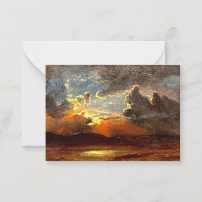Tarjeta Pequeña Bierstadt - Cielos iluminados con sol, bello arte  (Anverso)