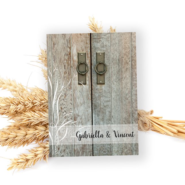 Tarjeta Pequeña Billetes planos de casamiento en el país de puerta (Drop your guests a line after your barn wedding with these rustic note cards.)