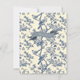 Tarjeta Pequeña Bird Elegant Blue Toile Peony Floral