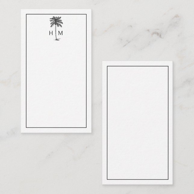Tarjeta Pequeña Black and White Palm Palmetto Tree Monogram (Anverso / Reverso)
