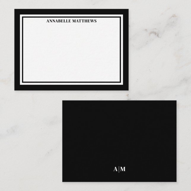Tarjeta Pequeña Black Border Minimalist Name Monogram (Anverso / Reverso)