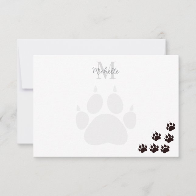 Tarjeta Pequeña Black Cat Paw Prints Monogram Personalized  (Anverso)