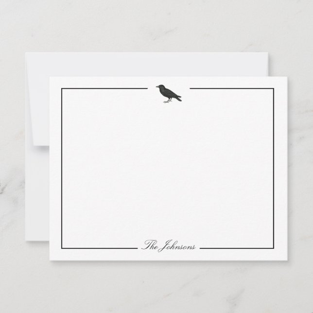 Tarjeta Pequeña Black Crow Modern Spooky Stationery personalizada (Anverso)