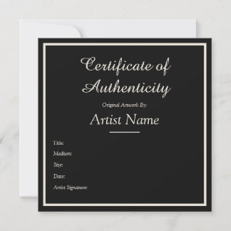 Tarjeta Pequeña Black Customizable Certificate of Authenticity