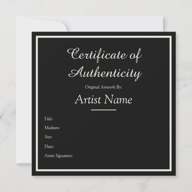 Tarjeta Pequeña Black Customizable Certificate of Authenticity (Anverso)