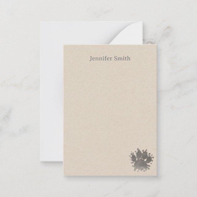 Tarjeta Pequeña Black Dog Paw Watercolor Personalized Stationery  (Anverso)