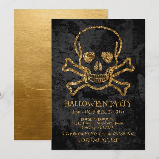 Tarjeta Pequeña Black Gold Pirate Skull y la fiesta de Halloween d (Anverso / Reverso)