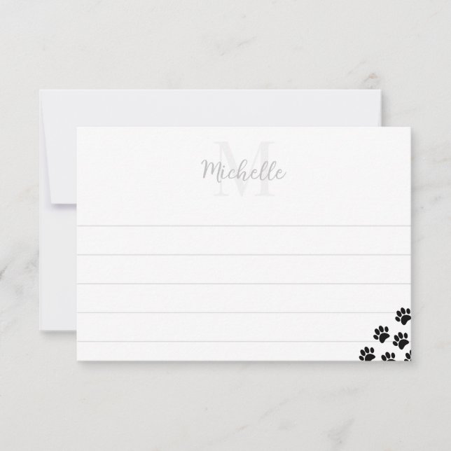 Tarjeta Pequeña Black Pet Paw Prints Monogram With Lines  (Anverso)