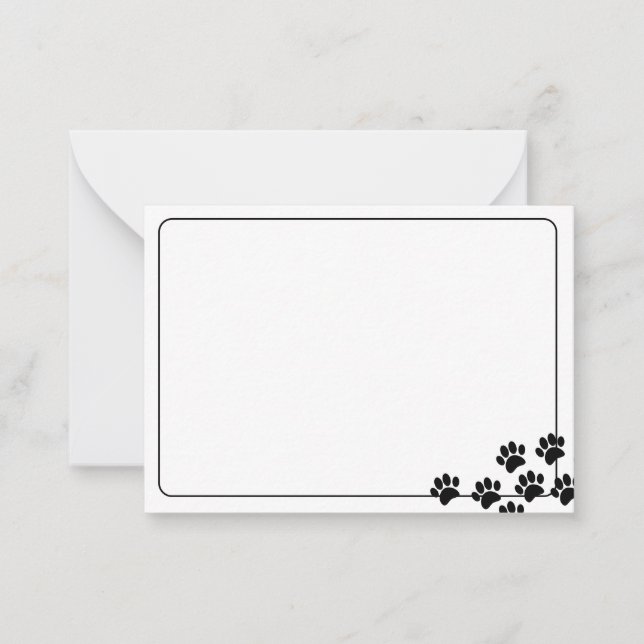 Tarjeta Pequeña Black Puppy Paw Prints Blank Bordered (Anverso)