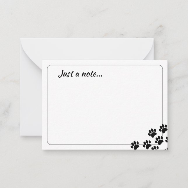 Tarjeta Pequeña Black Puppy Paw Prints Just a Note (Anverso)
