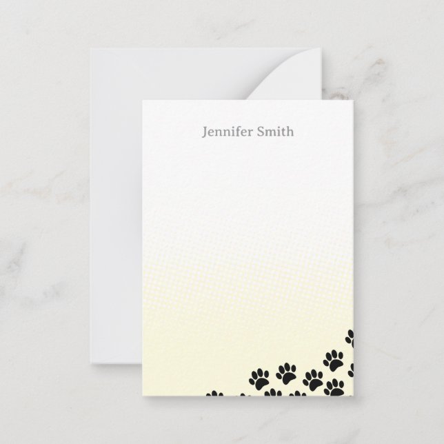 Tarjeta Pequeña Black Puppy Paw Prints Personalized Stationery  (Anverso)