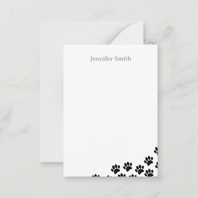Tarjeta Pequeña Black Puppy Paw Prints Personalized Stationery (Anverso)