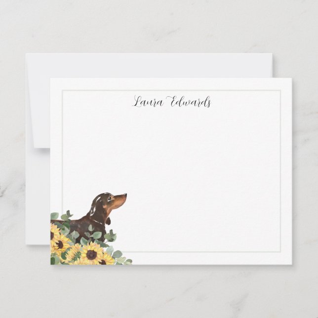 Tarjeta Pequeña Black Tan Dachshund Sunflower Eucalyptus (Anverso)
