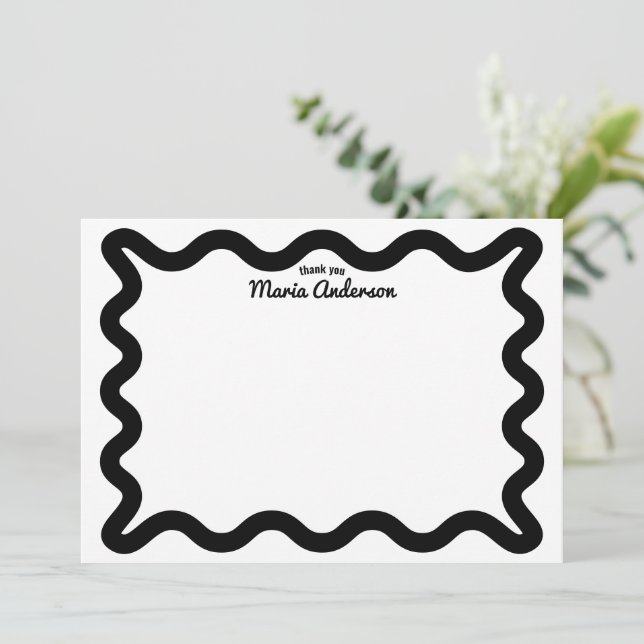 Tarjeta Pequeña Black Wavy Border Personalizado Gracias (Anverso de pie)