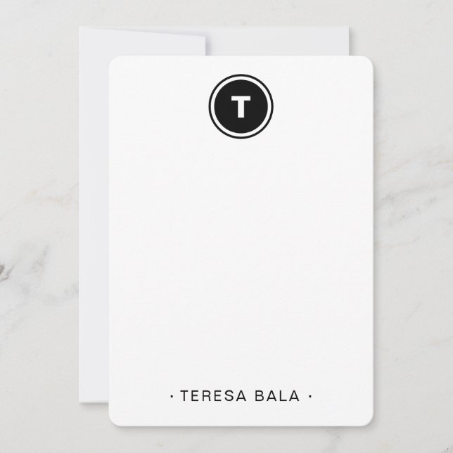 Tarjeta Pequeña Black White | Minimal Modern Round Monogram (Anverso)