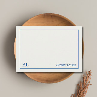 Tarjeta Pequeña Blanco Cálido Azul Minimalista Monograma Negocios