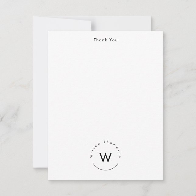 Tarjeta Pequeña Blanco moderno minimalista monogramado (Anverso)
