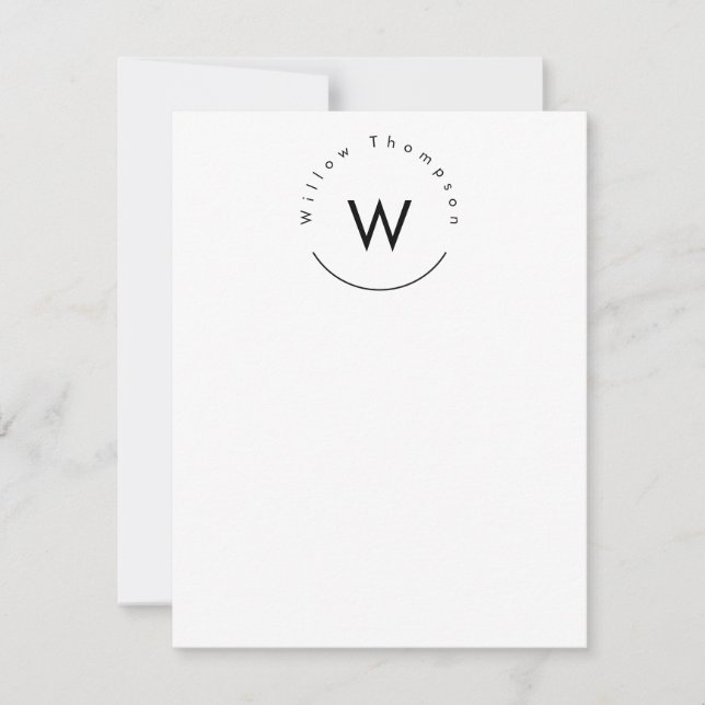 Tarjeta Pequeña Blanco moderno minimalista monogramado (Anverso)