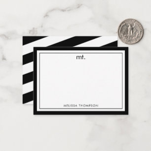 Tarjeta Pequeña Blanco negro Doble borde moderno monograma rayado