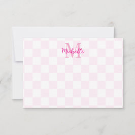 Tarjeta Pequeña Blanco y rosa elegante a cuadros personalizado 