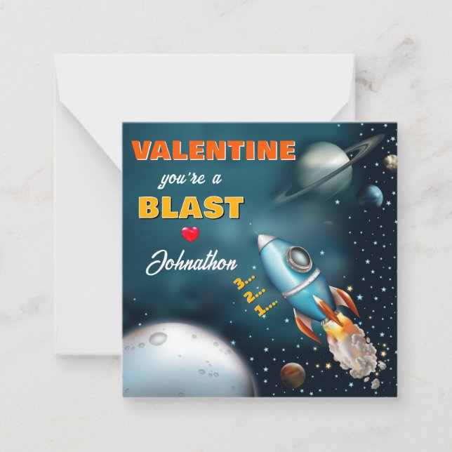 Tarjeta Pequeña Blast de Rocketship Off Kids Classroom Valentcard (Anverso)