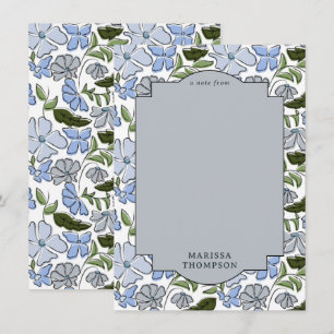 Tarjeta Pequeña Blue and Green Floral Block Print Boy Cumpleaños