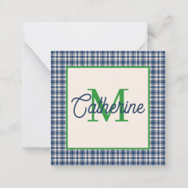 Tarjeta Pequeña Blue and Green Gingham Plaid Tartan Monogram
