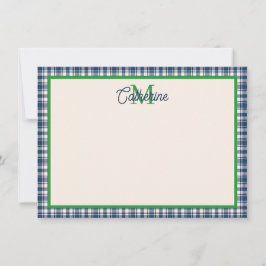 Tarjeta Pequeña Blue and Green Gingham Plaid Tartan Monogram