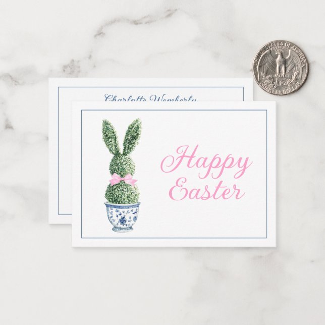 Tarjeta Pequeña Blue and White Chinoiserie With Rabbit Topiary (Anverso/Reverso In Situ)