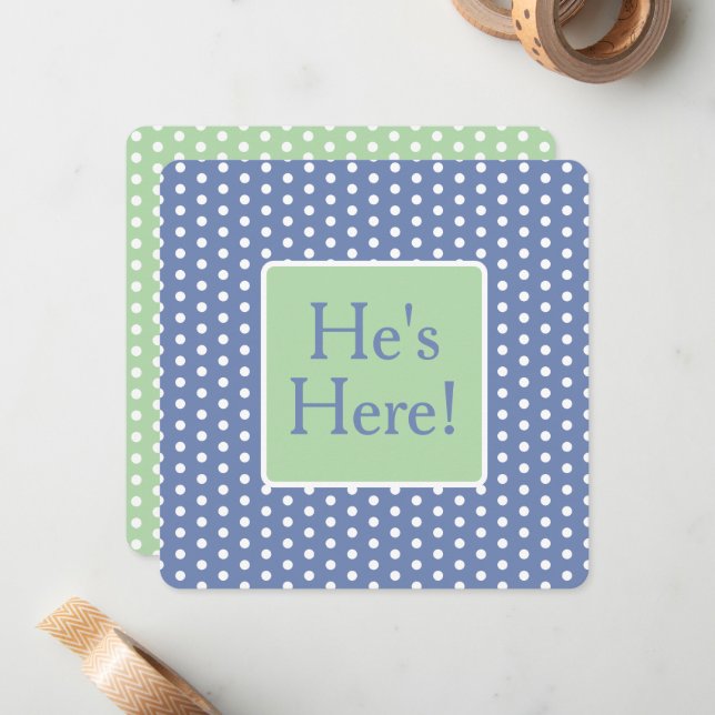 Tarjeta Pequeña Blue and White Polka Dots With Green Monogram (Anverso/Reverso In Situ)