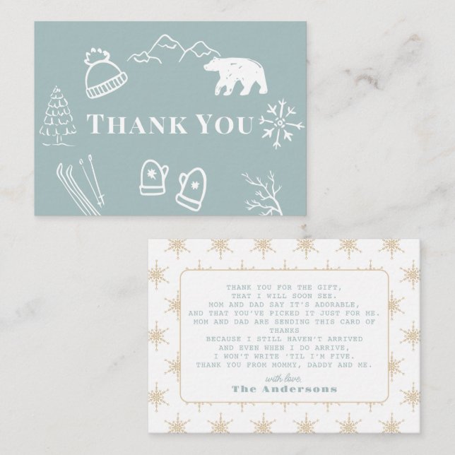 Tarjeta Pequeña Blue Baby It's Cold Outside Baby Shower Thank You (Anverso / Reverso)