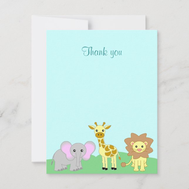 Tarjeta Pequeña Blue Baby Jungle Animals Flat Gracias Note (Anverso)