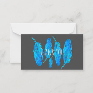 Tarjeta Pequeña Blue boho plumas azul y gris