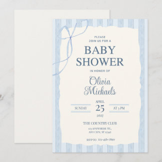 Tarjeta Pequeña Blue Bow Minimalist Baby Shower Invitation