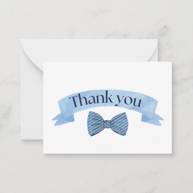 Tarjeta Pequeña Blue Bow Tie Thank You Card (Anverso)