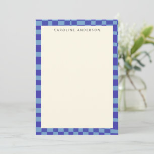 Tarjeta Pequeña Blue Checkerboard Border Nombre personalizado plan