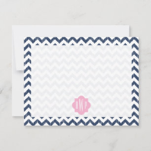 Tarjeta Pequeña Blue Chevron Ikat Monogramed Flat Notecard