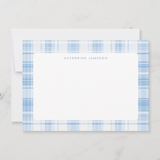 Tarjeta Pequeña Blue Coastal Plaid Pattern Monogram (Anverso)