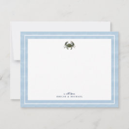 Tarjeta Pequeña Blue Crab Watercolor Custom Stationery