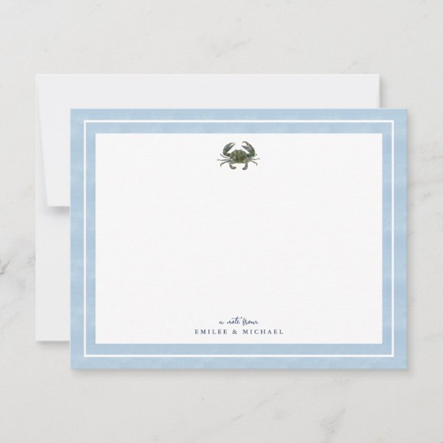 Tarjeta Pequeña Blue Crab Watercolor Custom Stationery (Anverso)
