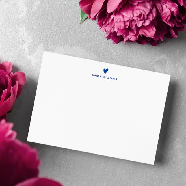 Tarjeta Pequeña Blue Doodle Heart Formal Classic Family (Monogram notecard with your name or monogram and a heart in doodle heart. Colors are changeable.)