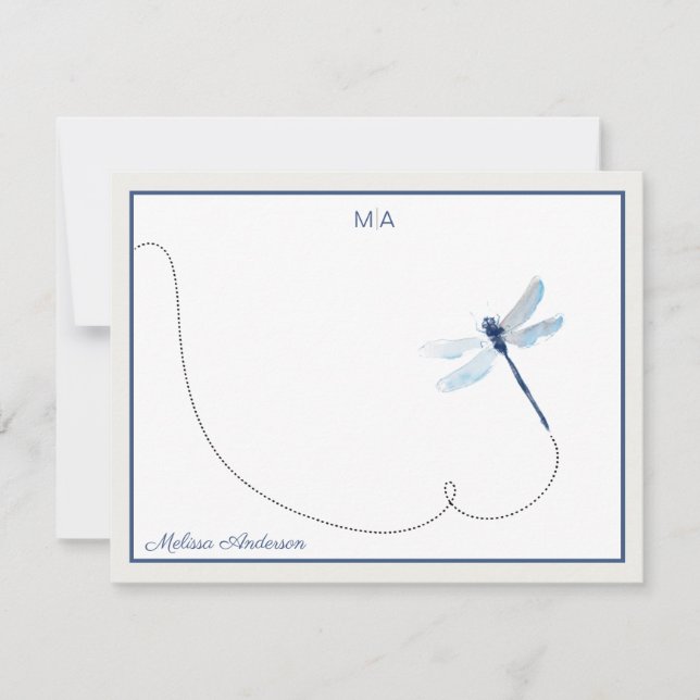 Tarjeta Pequeña Blue Dreagonfly Monograma Nombre del vuelo (Anverso)