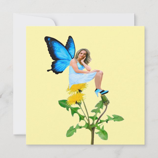 Tarjeta Pequeña Blue Fairy on White Dandelions Note Card (Anverso)