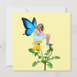 Tarjeta Pequeña Blue Fairy on White Dandelions Note Card