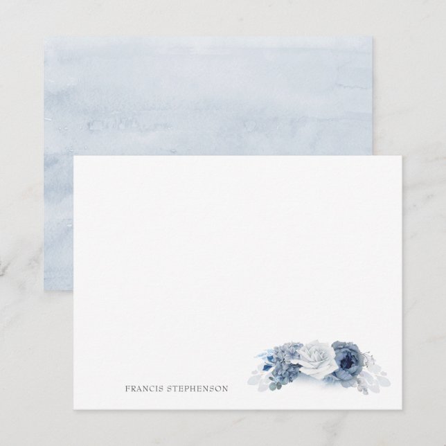 Tarjeta Pequeña Blue Floral Elegant Nombre completo o Nombre de pa (Anverso / Reverso)
