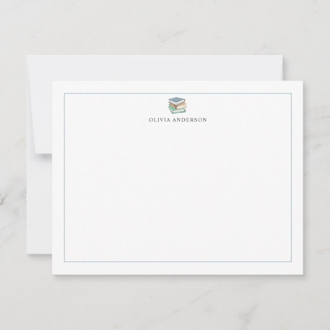 Tarjeta Pequeña Blue Green Books Border Personalized Stationery (Anverso)