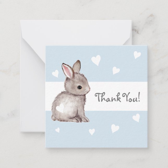 Tarjeta Pequeña Blue Heart Bunny Baby Shower Gracias Notecard (Anverso)