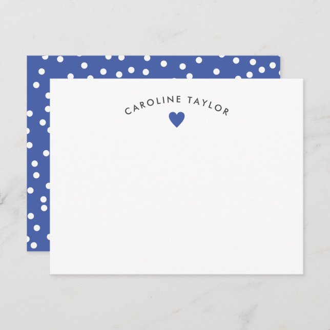 Tarjeta Pequeña Blue Heart & Dots Cute Girly Note Card (Anverso / Reverso)